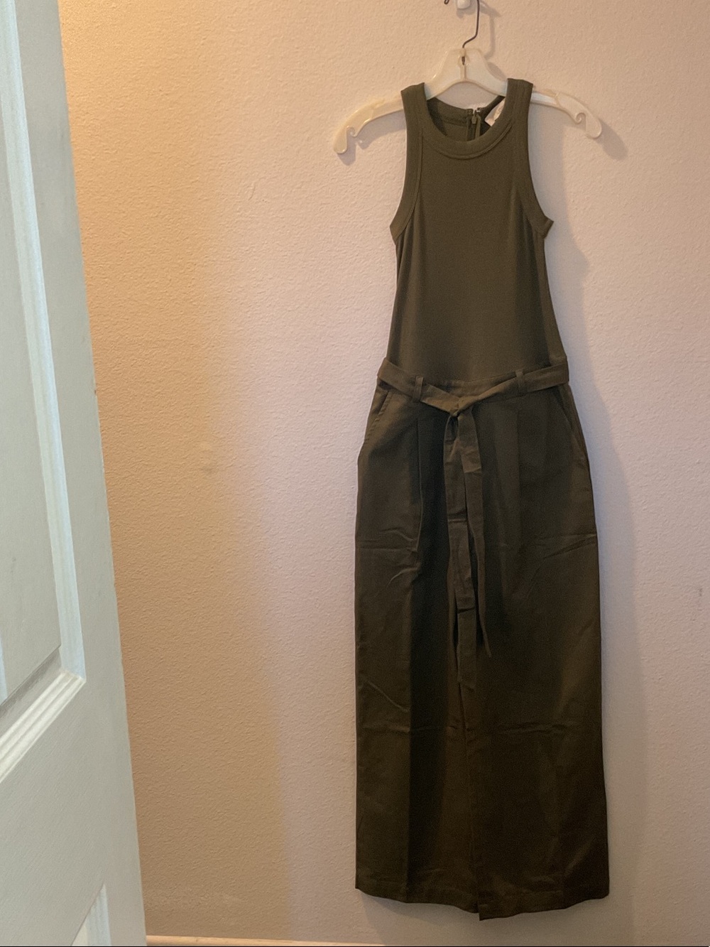 LOFT Olive Green Sleeveless Belted Jumpsuit Size 00   Inseam 26 inches